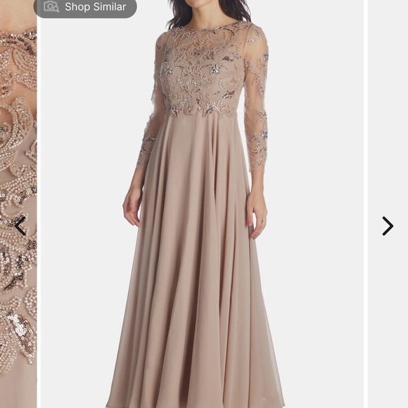 Taupe Beaded Top Long Chiffron Skirt Dress New With Tags from Lord and Taylor - Picture 2 of 6